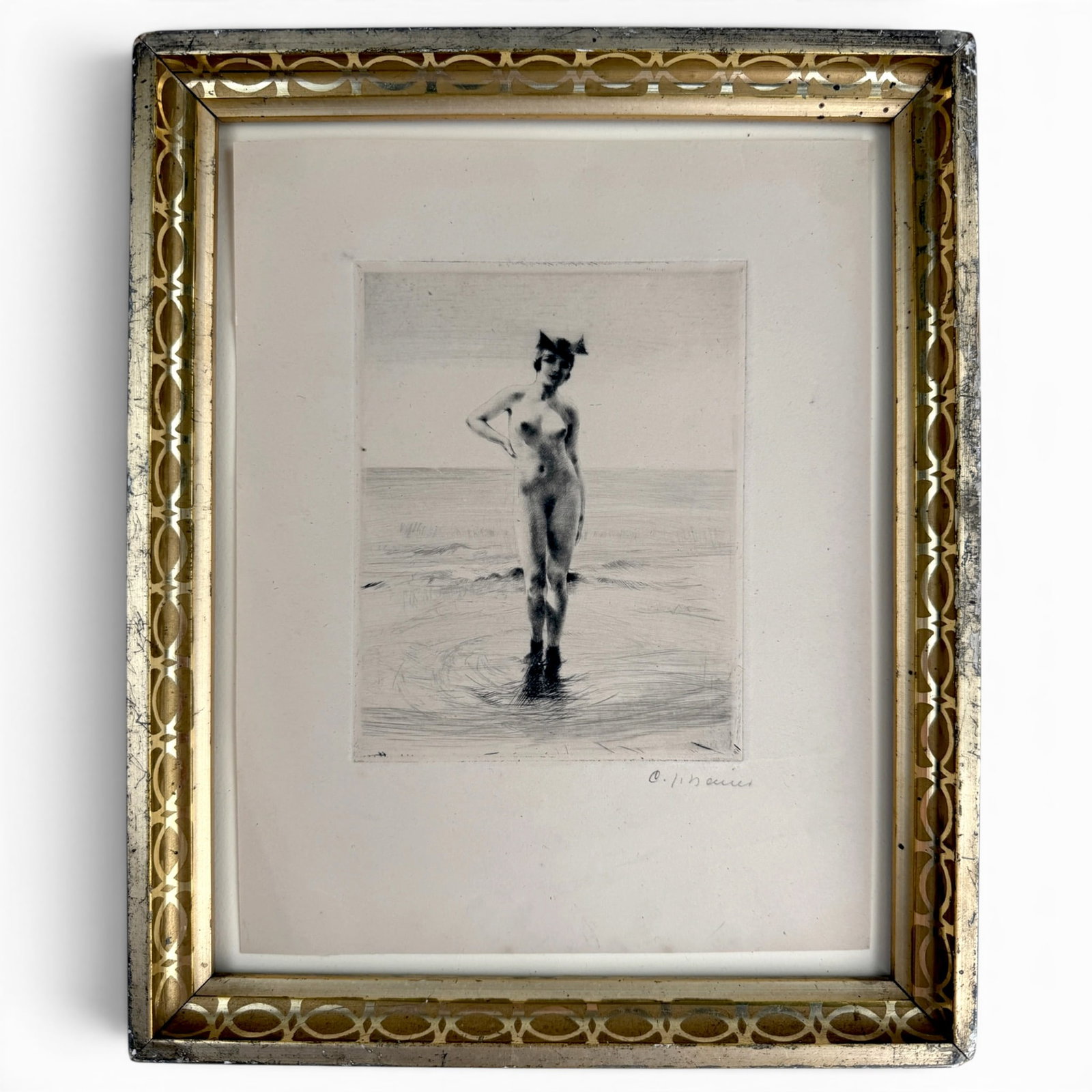 (Early 20th c) FRENCH SCHOOL / 1920s NUDE at BEACH (1 of 4)