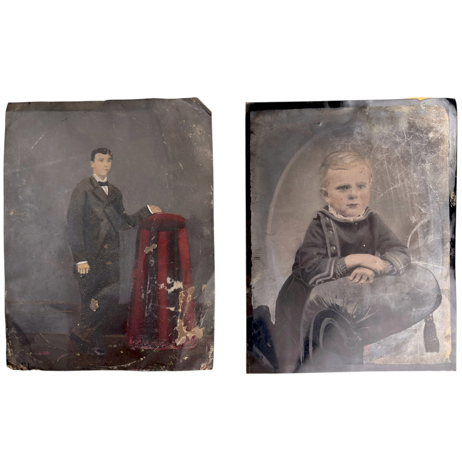 (2) LARGE COLORED TIN TYPES of a GENTLEMAN & CHILD (1 of 6)