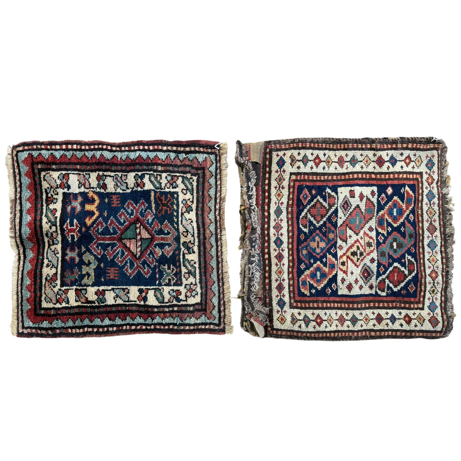 (2) CAUCASION KAZAK BAG FACE / SADDLE RUGS: Semi-antique. 1Ft 10 inches x 1ft 7 inches and 1ft 8 inches x 1ft 10 inches