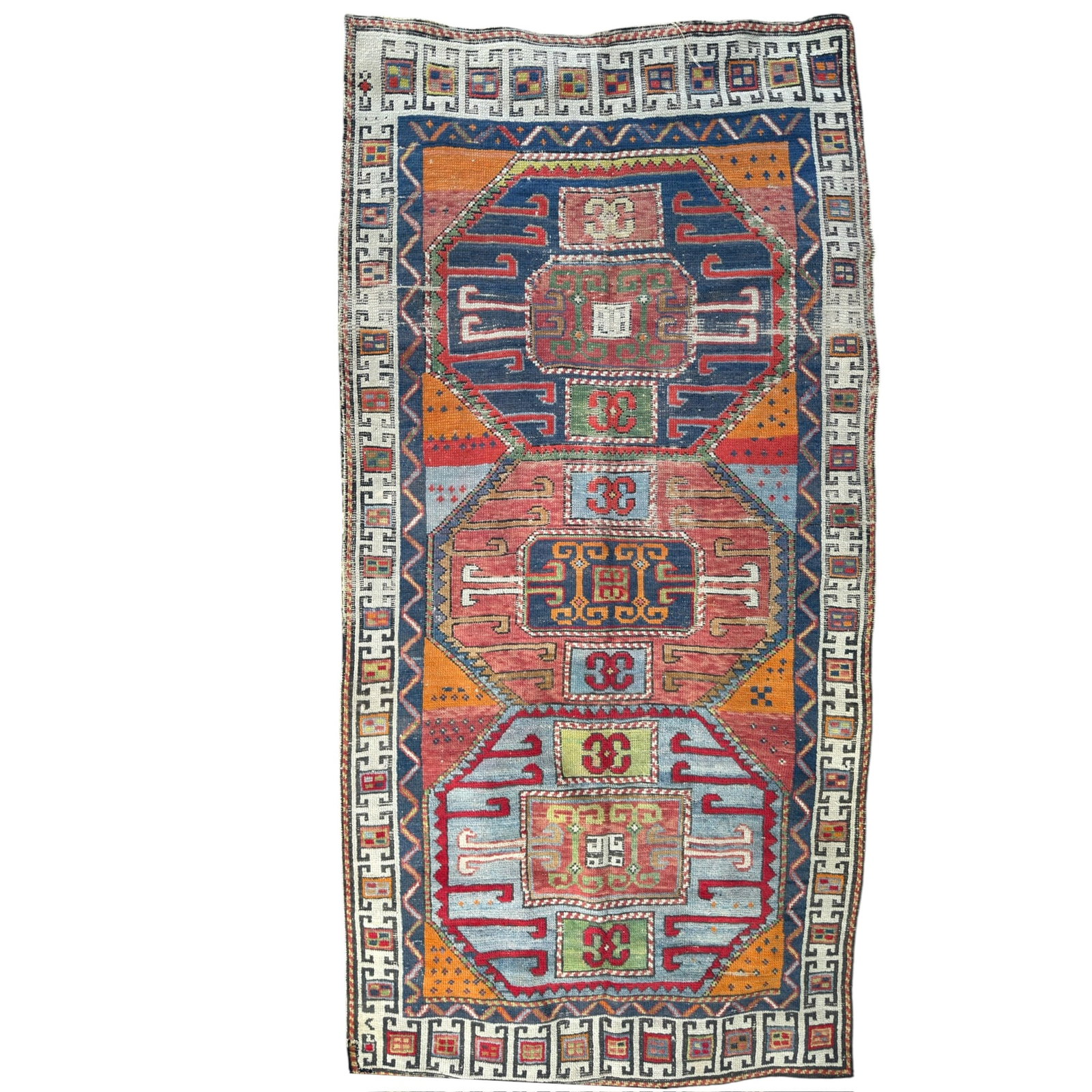 ANTIQUE CAUCASIAN KAZAK ORIENTAL AREA RUG: 6ft 3 inches x 3 ft