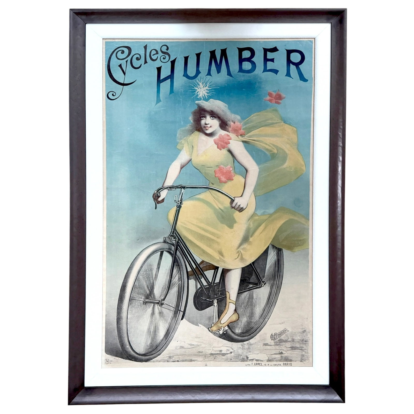 Large - BROADSIDE for HUMBER CYCLES by ALFRED CHOUBRAS: Lithograph by F. Appel, Paris 64 h, 47" w