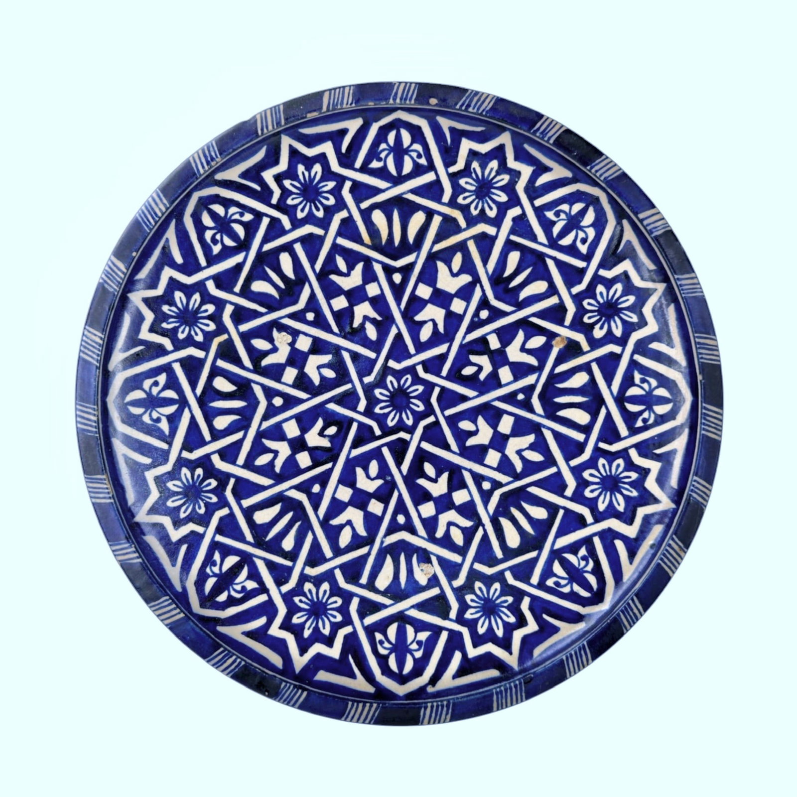 MOROCCAN FOOTED PLATE with ISLAMIC WRITING on BACK: inches