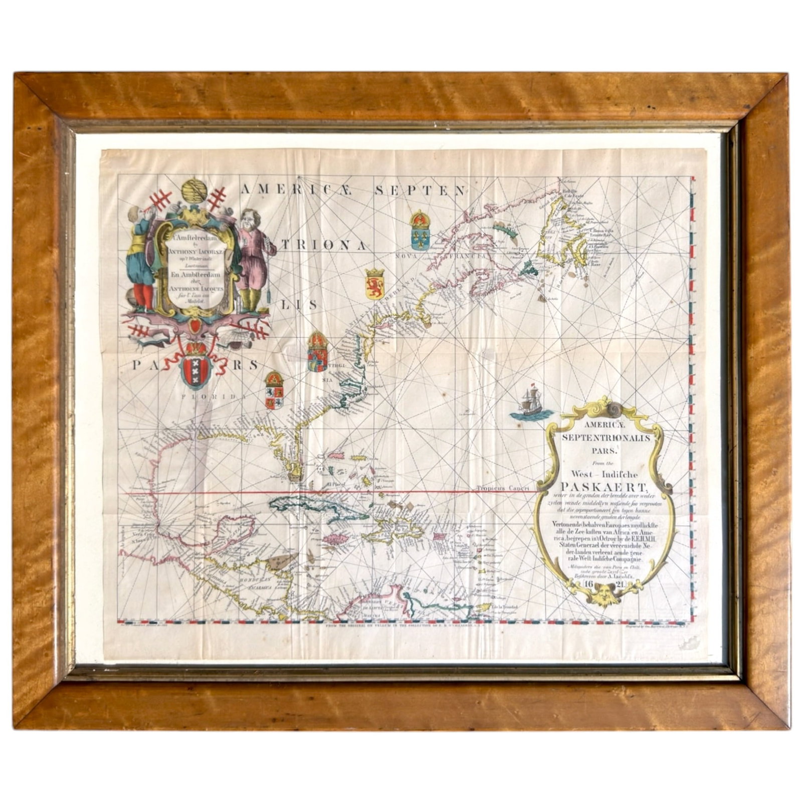 (19th c) PRINTING of 1621 MAP AMERICAN SEPTENTRIONALIS PARS of FLORIDA (1 of 6)