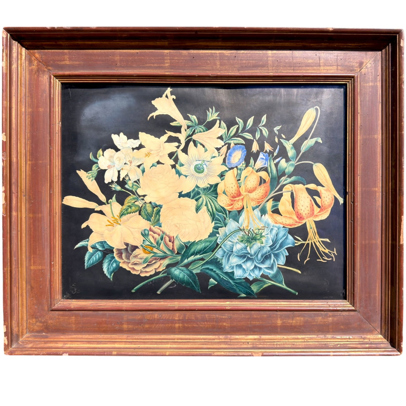 (19th c) LL Jeffery AMERICAN FOLK ART – FLORAL STILL LIFE (1 of 7)