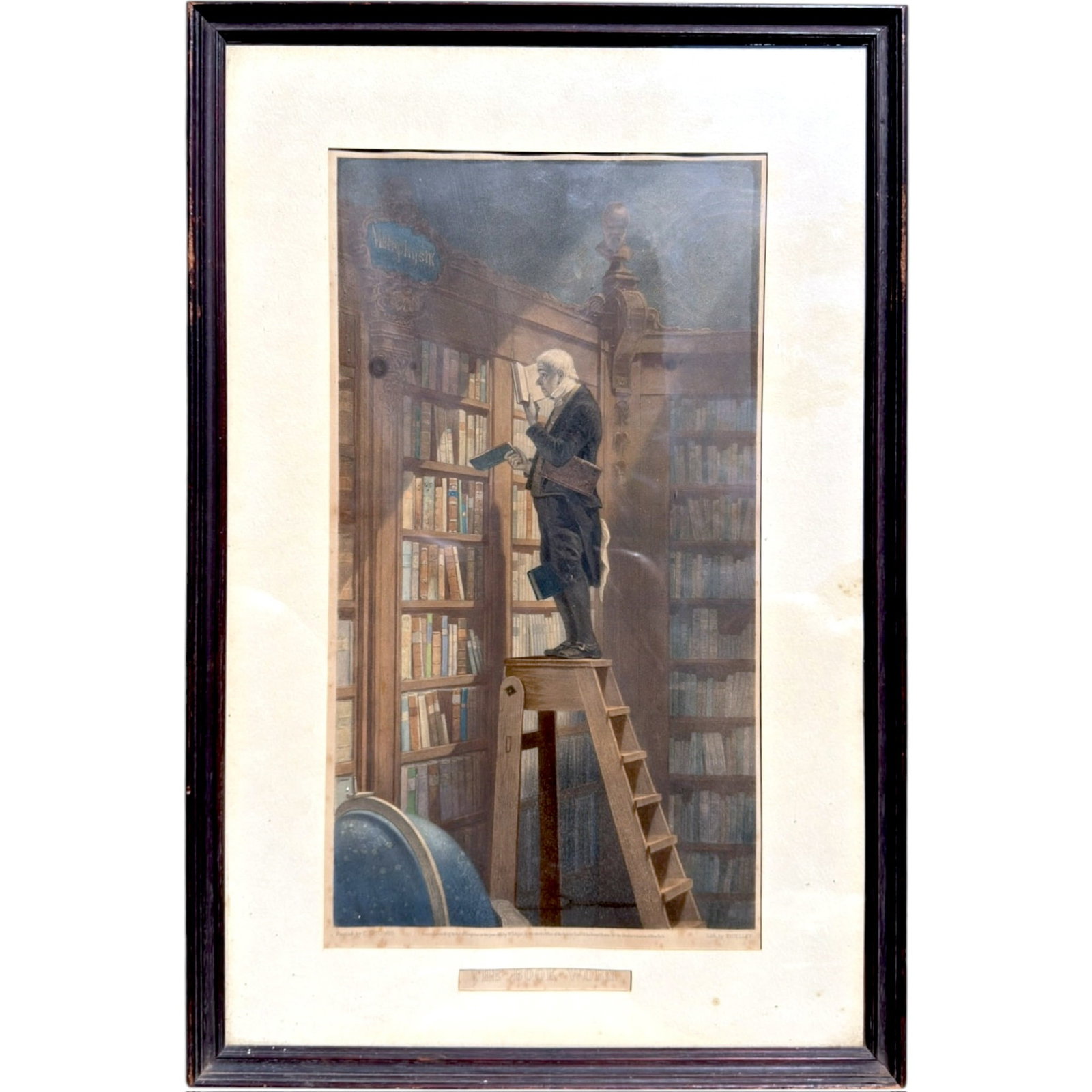 CARL SPITZWEG (1808-1885) THE BOOK WORM: (19th c) Chomolithograph 20.5 x 10.5 inches. framed 26 x 17.5 inches (overall)