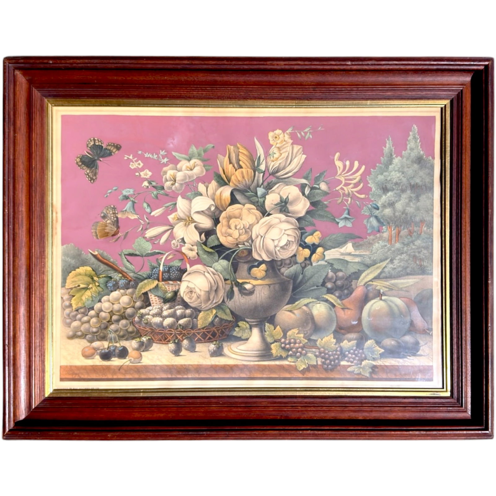 AUGUSTUS THOLEY of PHILADELPHIA CHROMOLITHOGRAPH: Still life with Fruit and Flowers 19 x 26 inches framed 25.5 x 32.75 inches (overall)