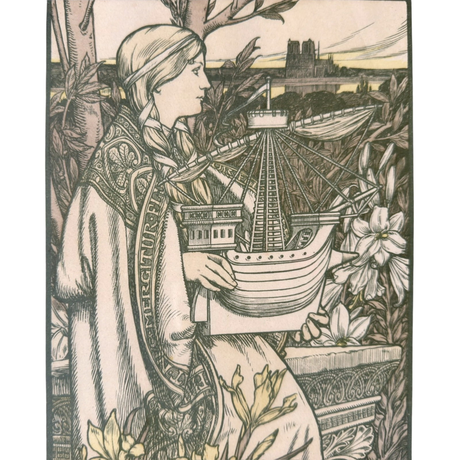 ADOLPHE GIRALDON (1855-1933): Lutece from L'Estampe Moderne No 1 portfolio. Lithograph 16.25 x 11.25 inches framed 19.25 x 14.25 inches (overall)