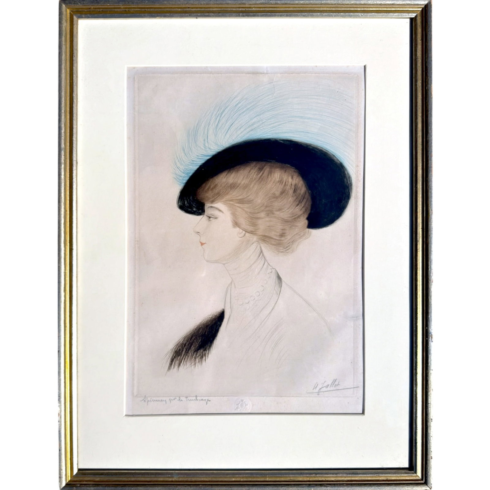 FRENCH BELLE EPOCHE AQUATINT of PARISIAN WOMAN: Signed H. Talbot ?
