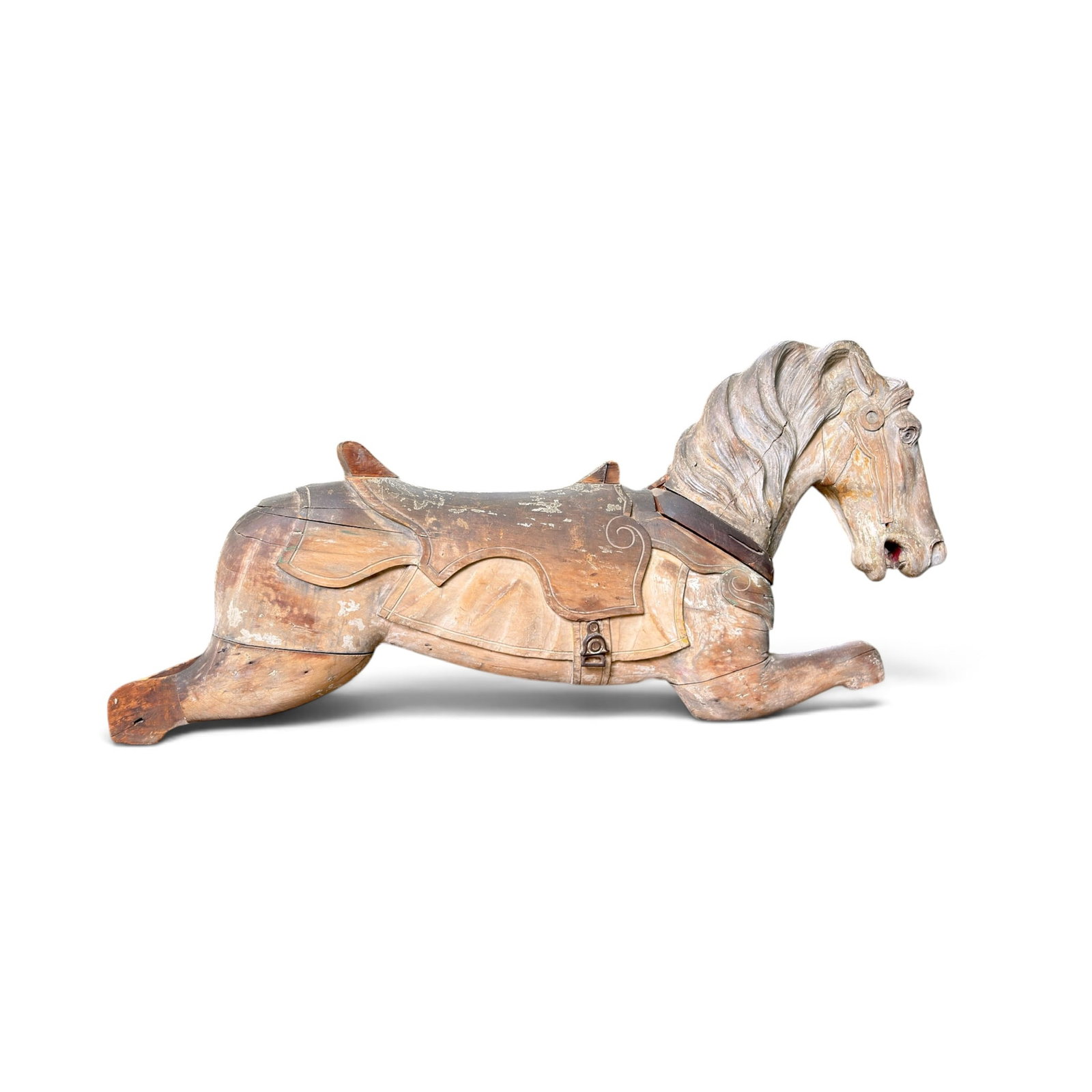 FINELY CARVED ANTIQUE CAROUSEL HORSE FRAGMENT: Extremely well detailed. 24.75 x 51.5 x 10.5 inches