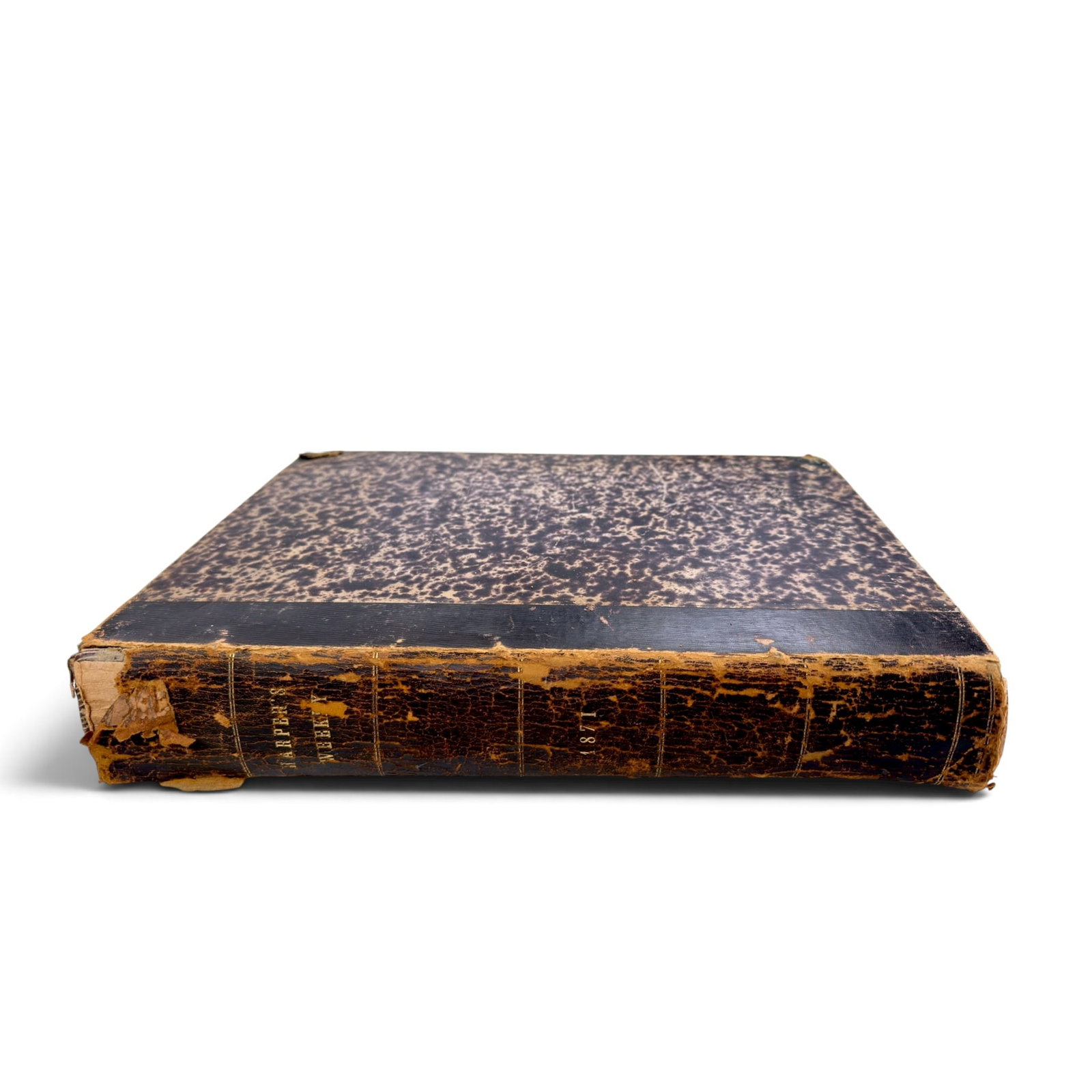 1871 HARPER'S WEEKLY: Includes Illustrations by: Thomas Nast, John Chapin, Theodore Davis and Alfred Waud etc. New York, Harper & Brothers. Hardcover half leather bound 16 x 12 inches.