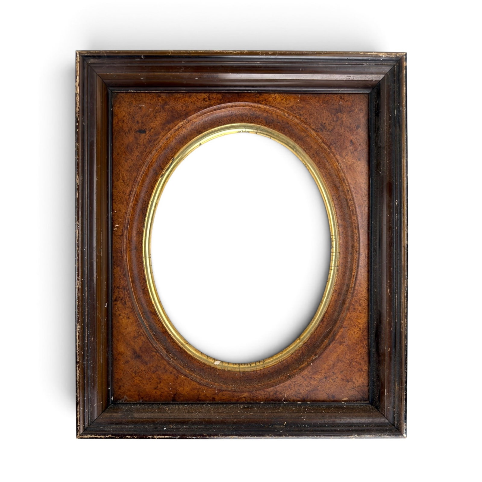 (19th c) WALNUT FRAME with BURLWOOD and GILT LINER