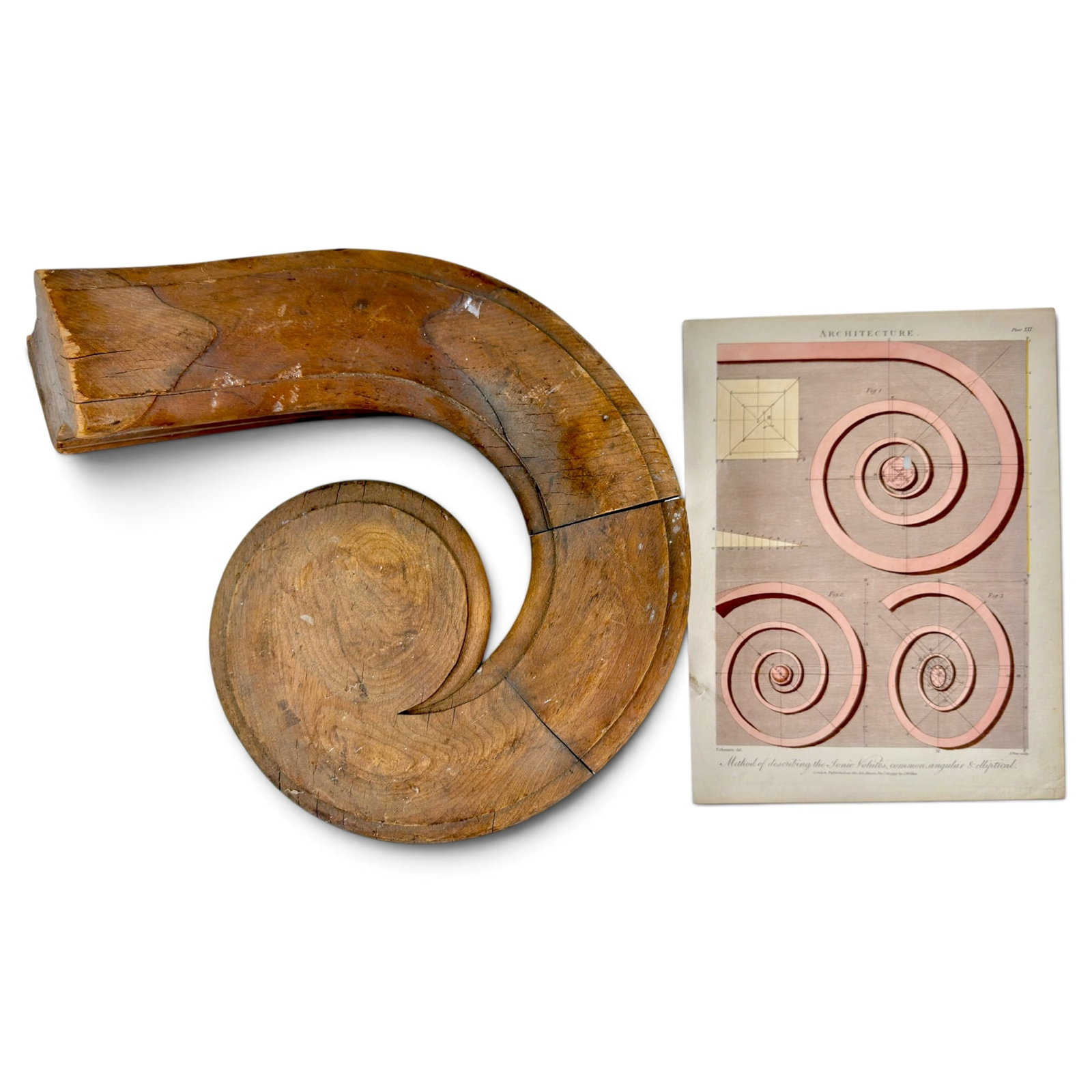 (19th c) WALNUT HANDRAIL VOLUTE and 1797 EPHEMERA (1 of 13)