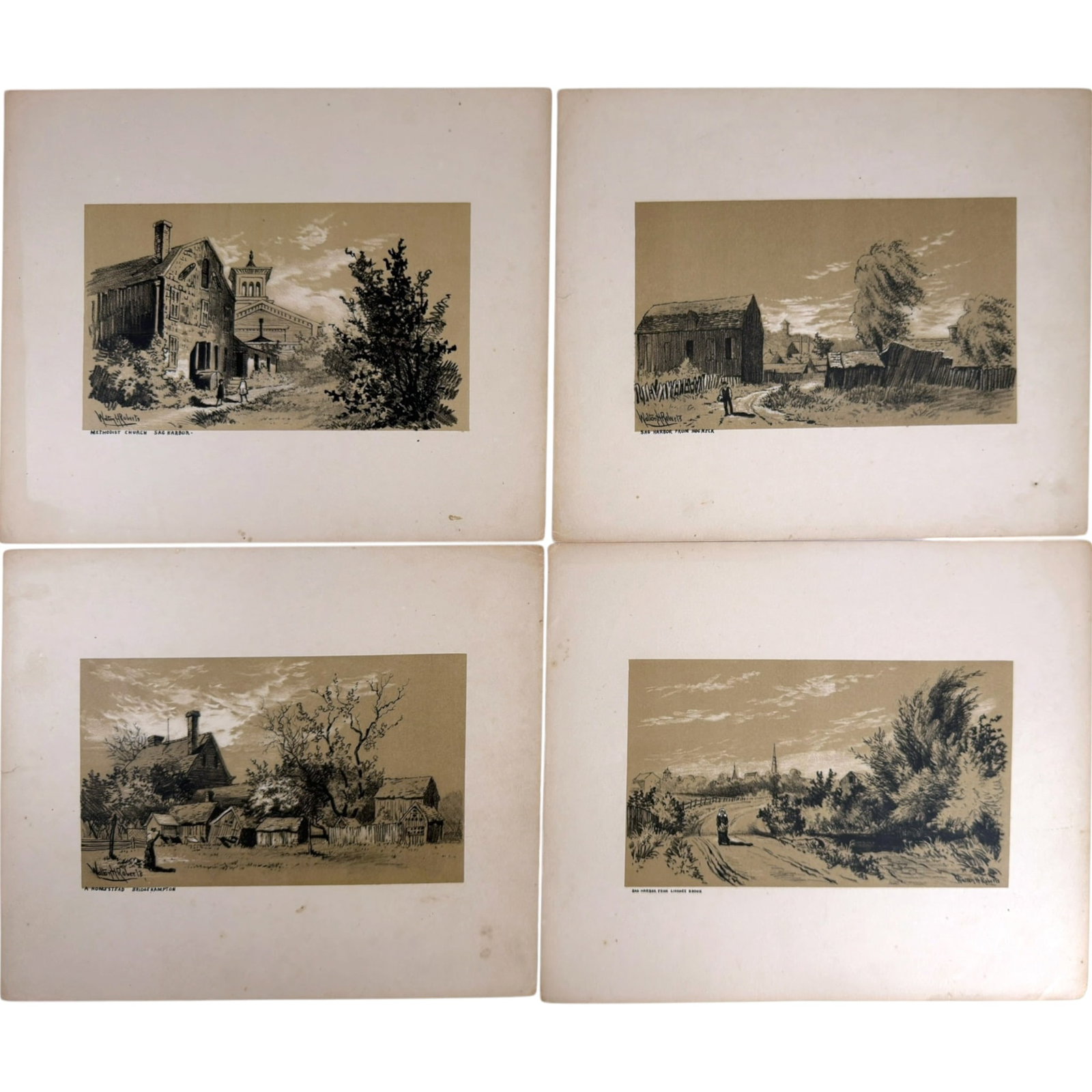 1884 WALTON H ROBERTS - SKETCHES AT SAG HARBOR & BRIDGEHAMPTON (1 of 5)