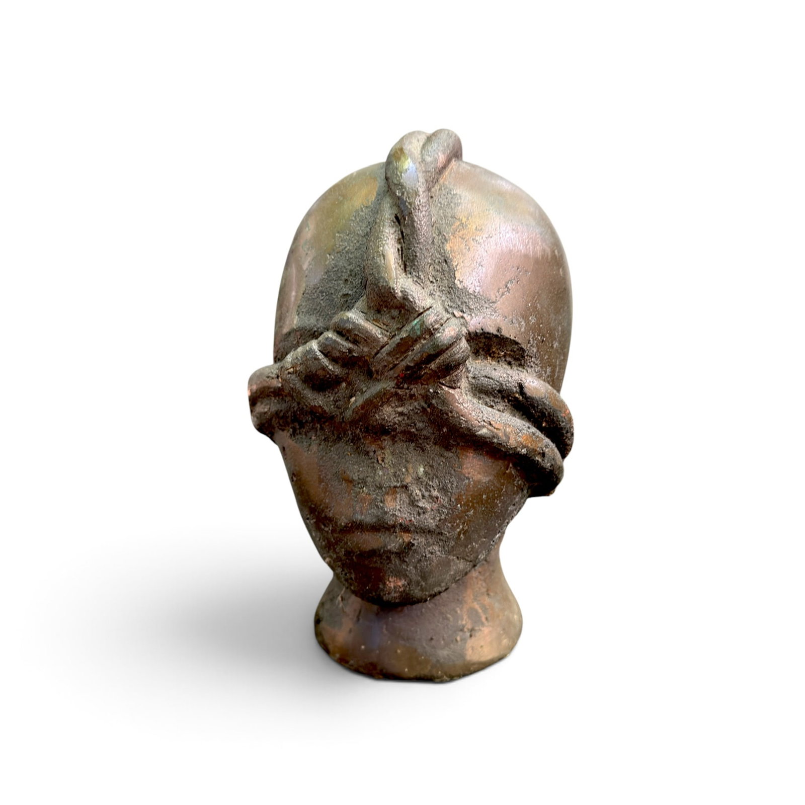 GEORGE ALLEN NAMA (1939-2025) Montauk, NY BRONZE HEAD: Solid Bronze head by George Allen Nama, the artist and collector belonging to this auction's estate. weighs appx 55 lbs Measures 11 h, 7 w, 10" deep