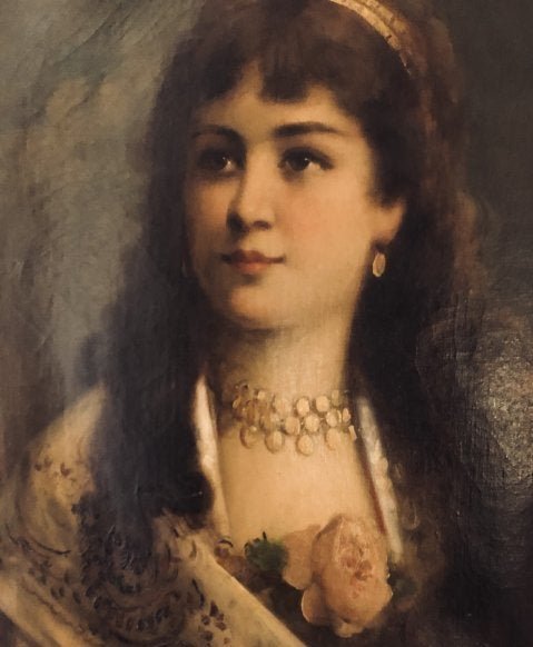 R. Gunot 19 th ct portrait of a young woman with rose (1 of 5)