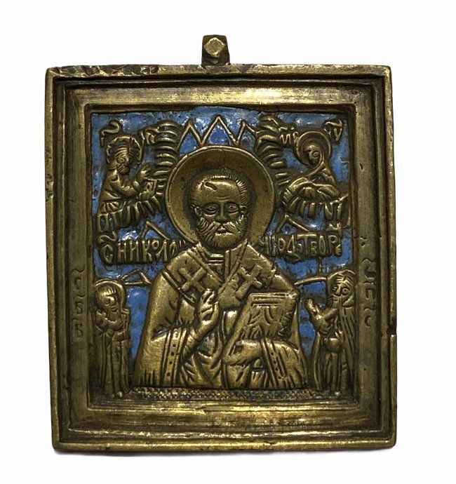 Russian Orthodox enameled bronze Icon Saint Nicholas (1 of 4)