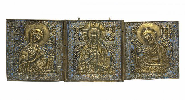 Rare Antique Russian Orthodox enameled bronze Icon (1 of 4)