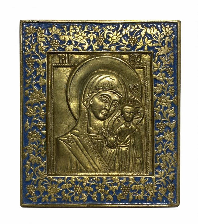 Antique Russian Orthodox enameled bronze Icon (1 of 2)