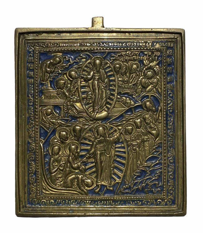 Antique Russian Orthodox enameled bronze Icon (1 of 2)