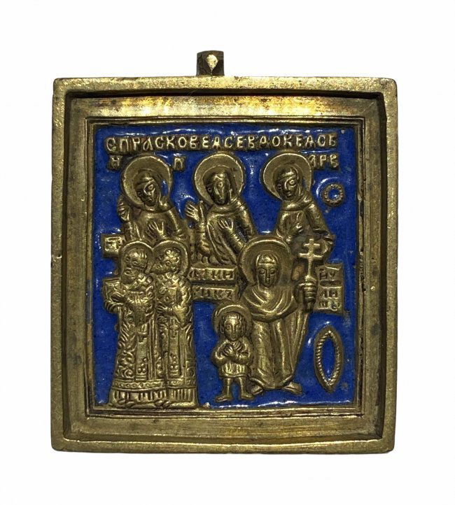 ANTIQUE RUSSIAN ORTHODOX ENAMELED BRONZE ICON 19th (1 of 2)