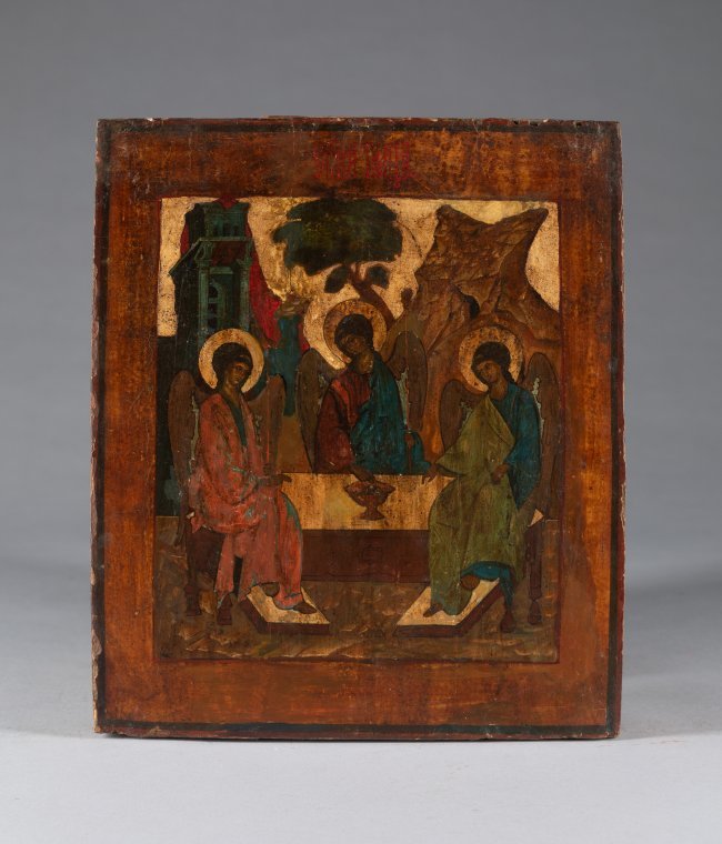 ANTIQUE RUSSIAN ICON OF THE HOLY TRINITY 19TH CENTURY (1 of 2)