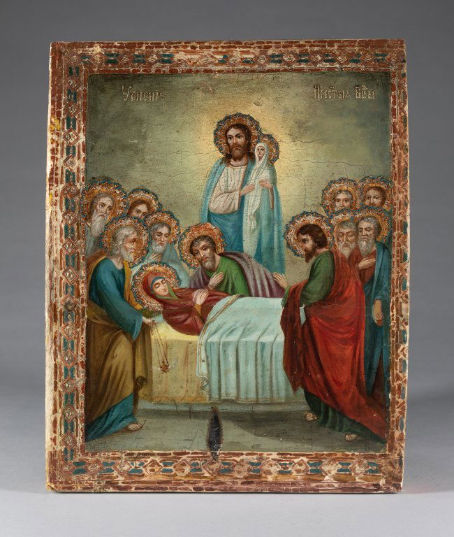 ANTIQUE RUSSIAN ICON DORMITION OF MOTHER OF GOD 19TH (1 of 2)