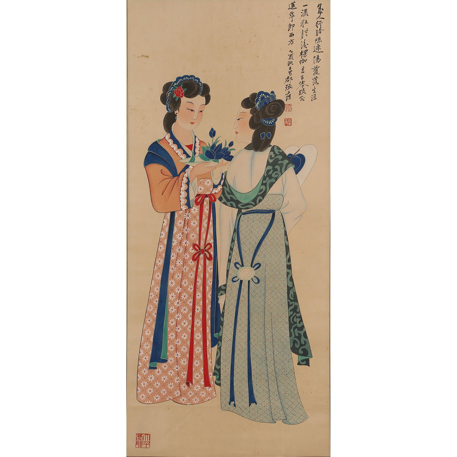 CHINESE PAINTING AND CALLIGRAPHY BY ZHANG DAQIAN: CHINESE PAINTING AND CALLIGRAPHY BY ZHANG DAQIAN; L. 91 cm.W. 41 cm.