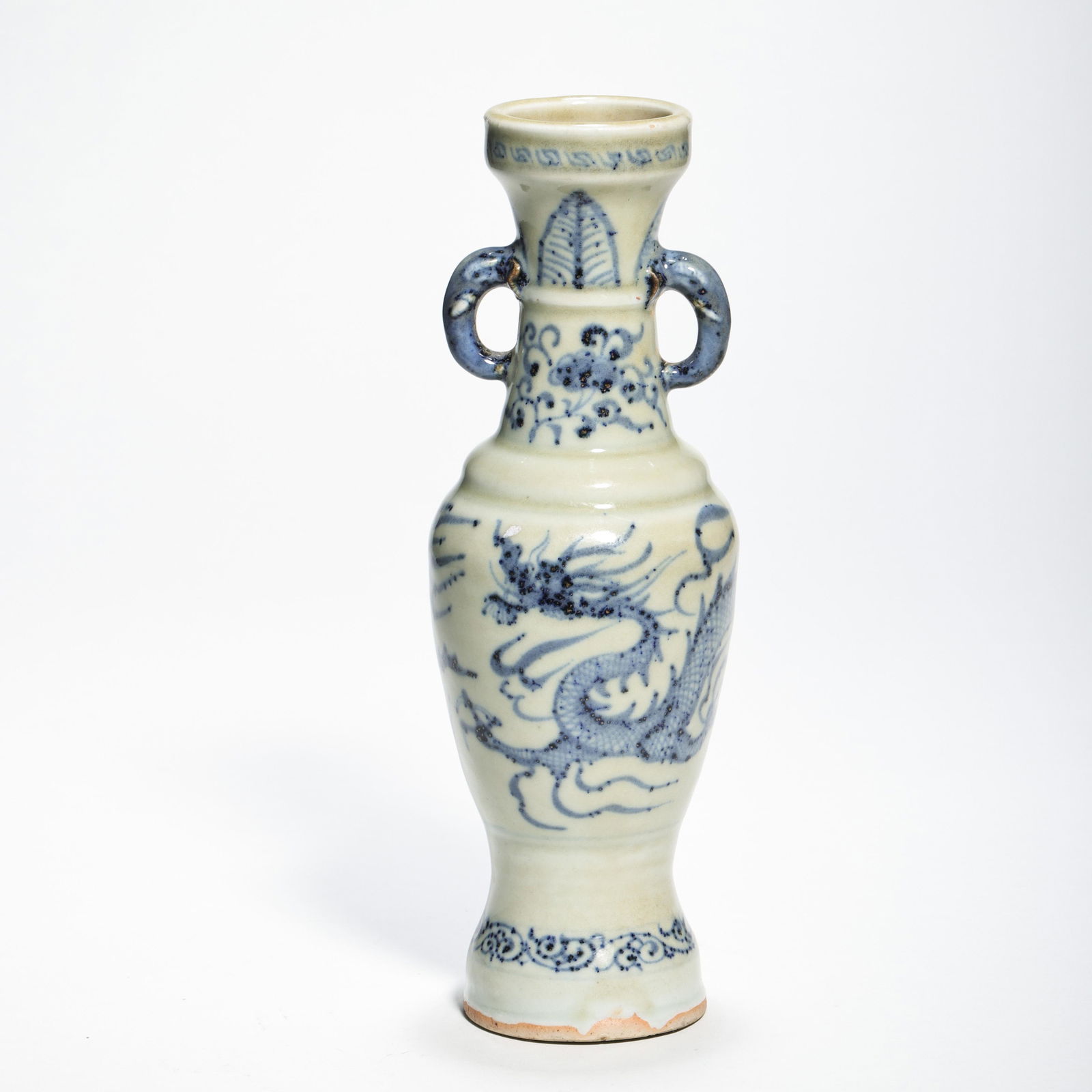 YUAN DYNASTY BLUE AND WHITE DRAGON VASE WITH TWO EARS (1 of 9)