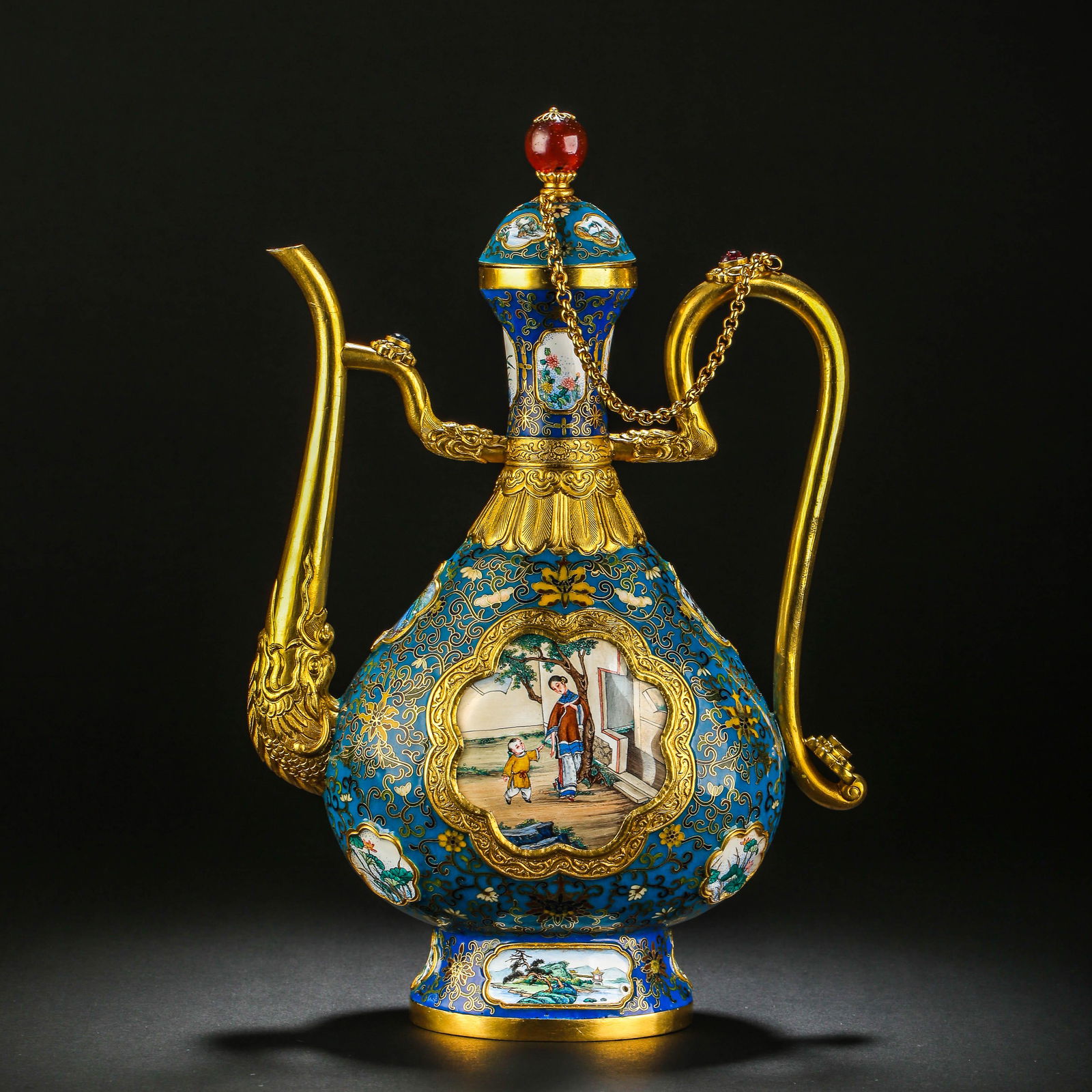 CHINESE QING DYNASTY PURE GOLD ENAMEL COLOR EWER (1 of 12)