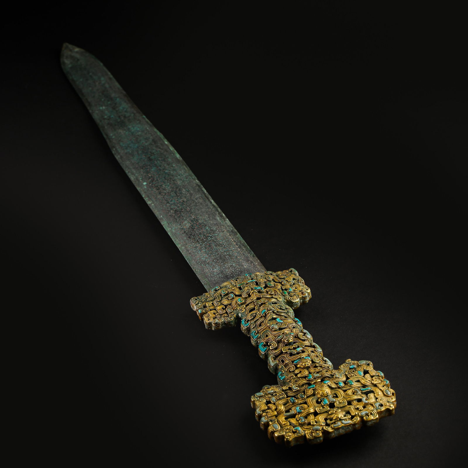 CHINESE HAN DYNASTY BRONZE SWORD INLAID WITH GOLD AND (1 of 11)