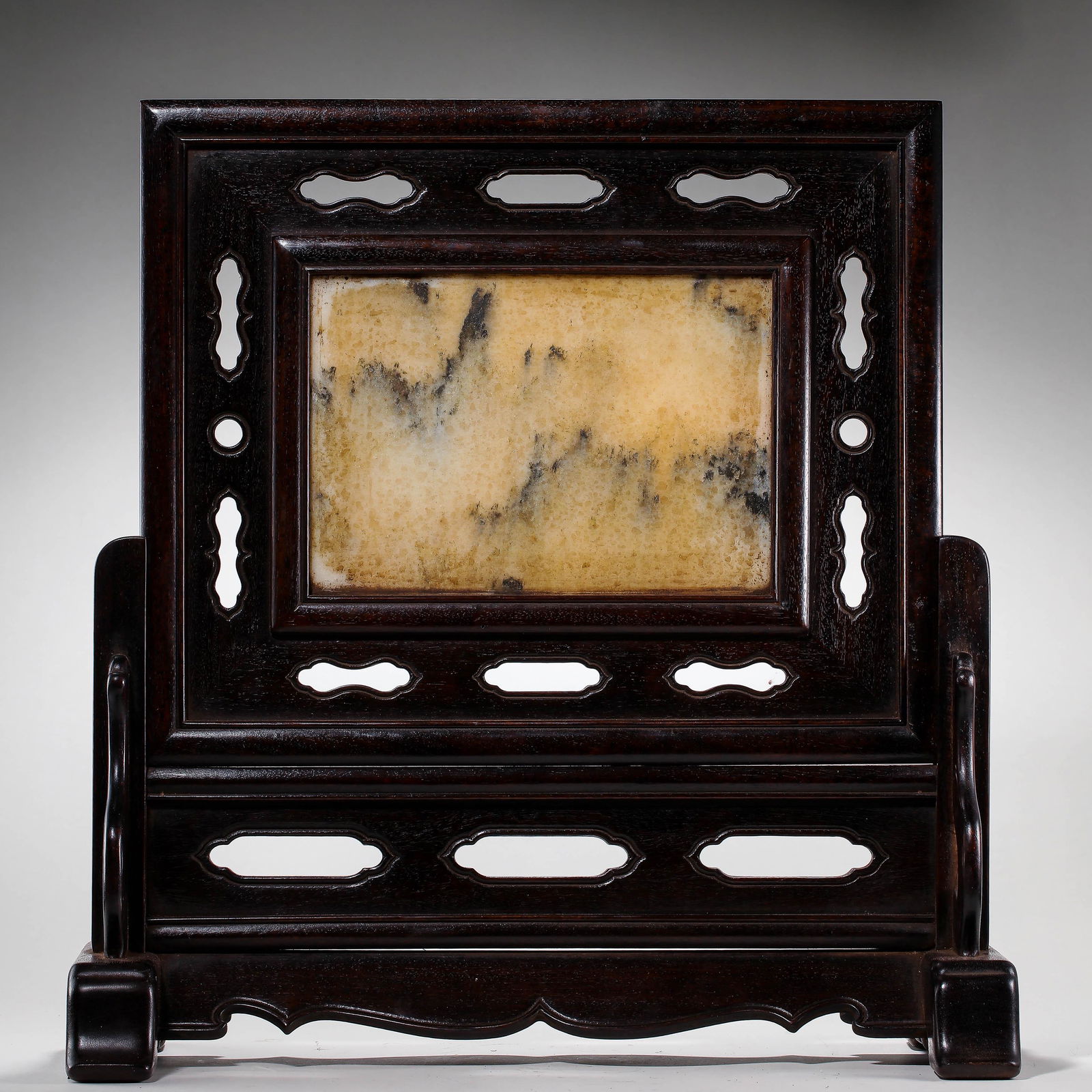 CHINESE SMALL LEAF ROSEWOOD INLAID MARBLE SCREEN FROM (1 of 7)
