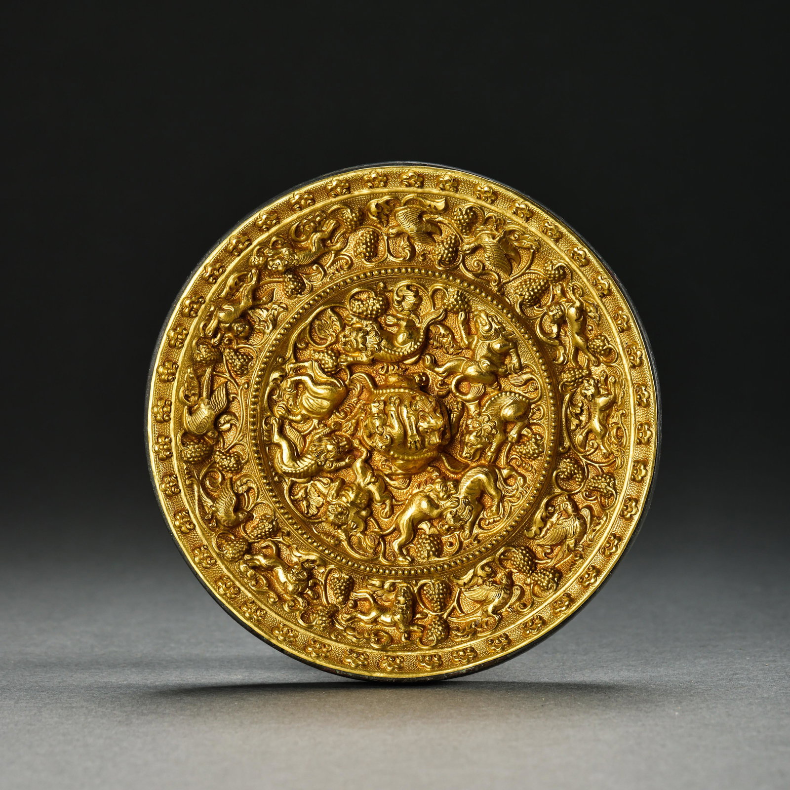 CHINESE TANG DYNASTY BRONZE MIRROR WITH GOLD SHELL (1 of 8)