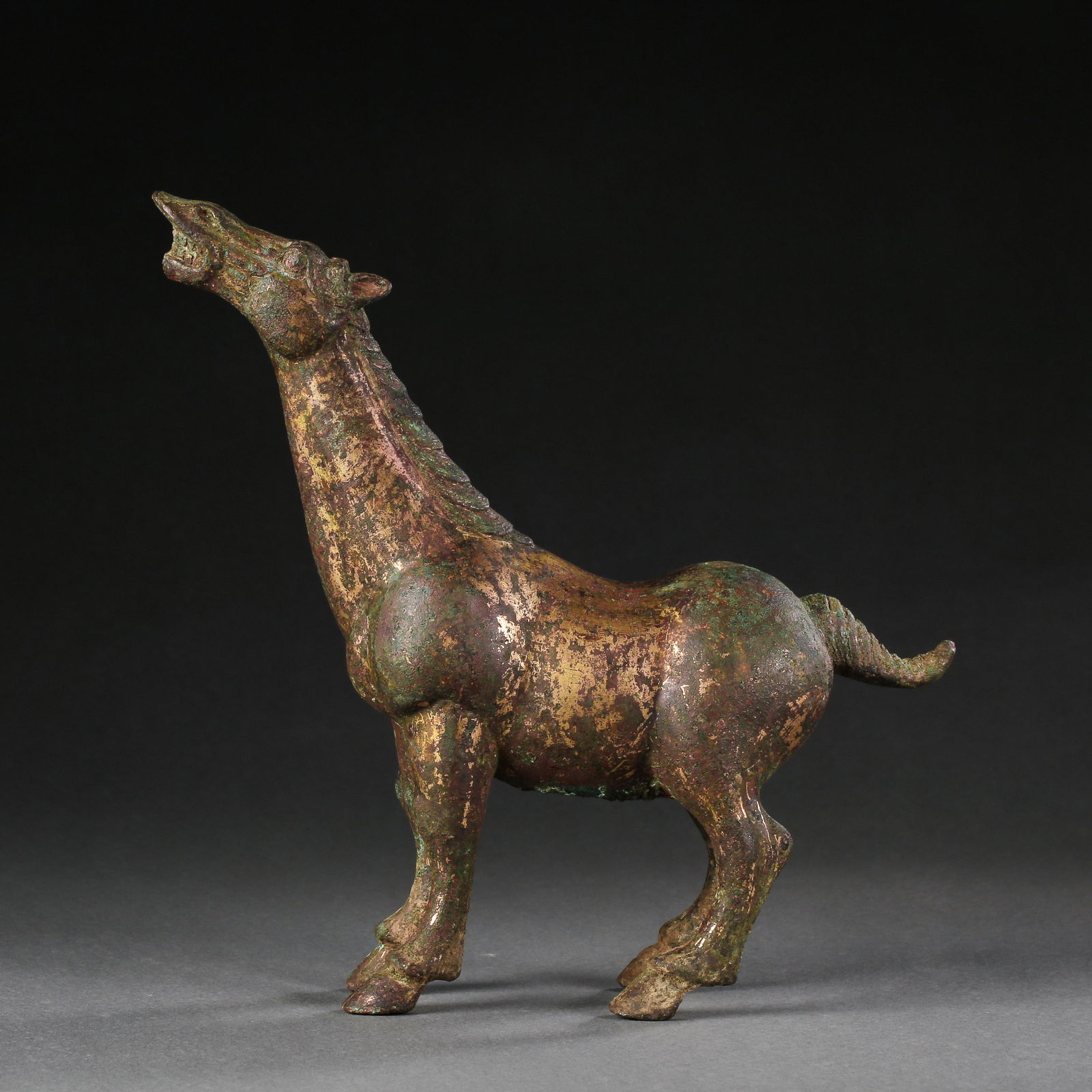 CHINESE HAN DYNASTY GILT BRONZE HORSE (1 of 9)