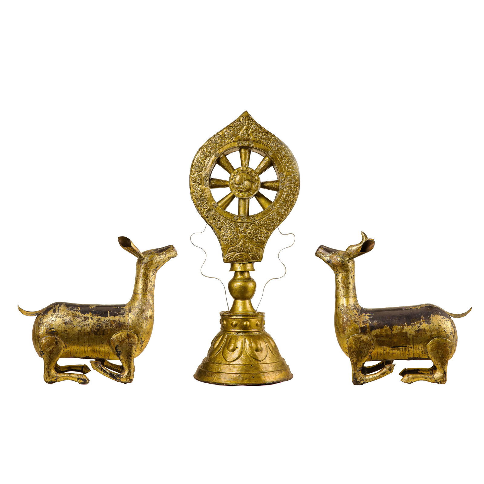 A GROUP OF CHINESE QING DYNASTY GILT BRONZE FALUN DOUBLE DEERS (1 of 14)