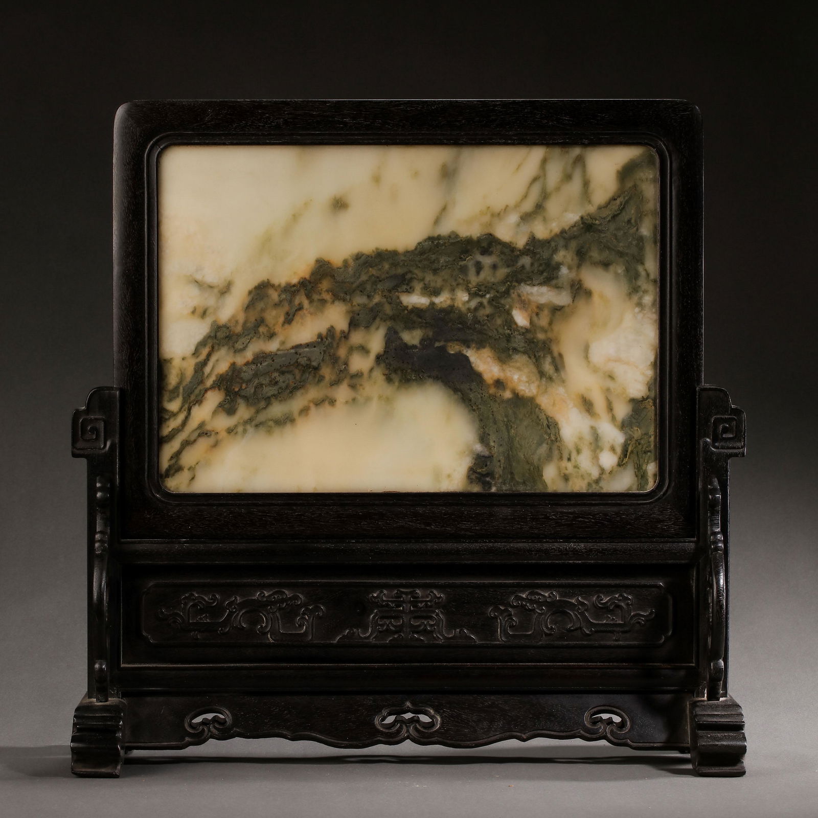 CHINESE QING DYNASTY ROSEWOOD MOSAIC MARBLE SCREEN (1 of 9)