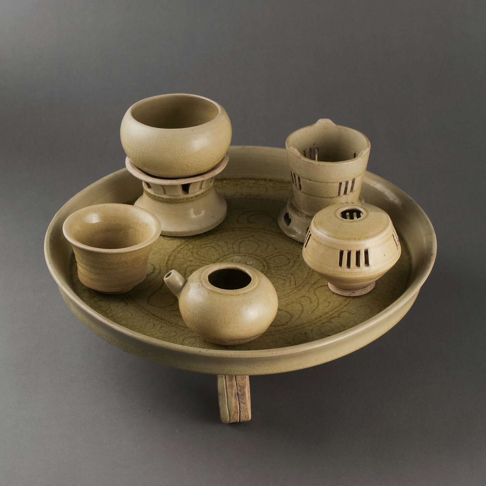CHINESE XIANGZHOU WARE CELADON TEA GROUP (1 of 14)
