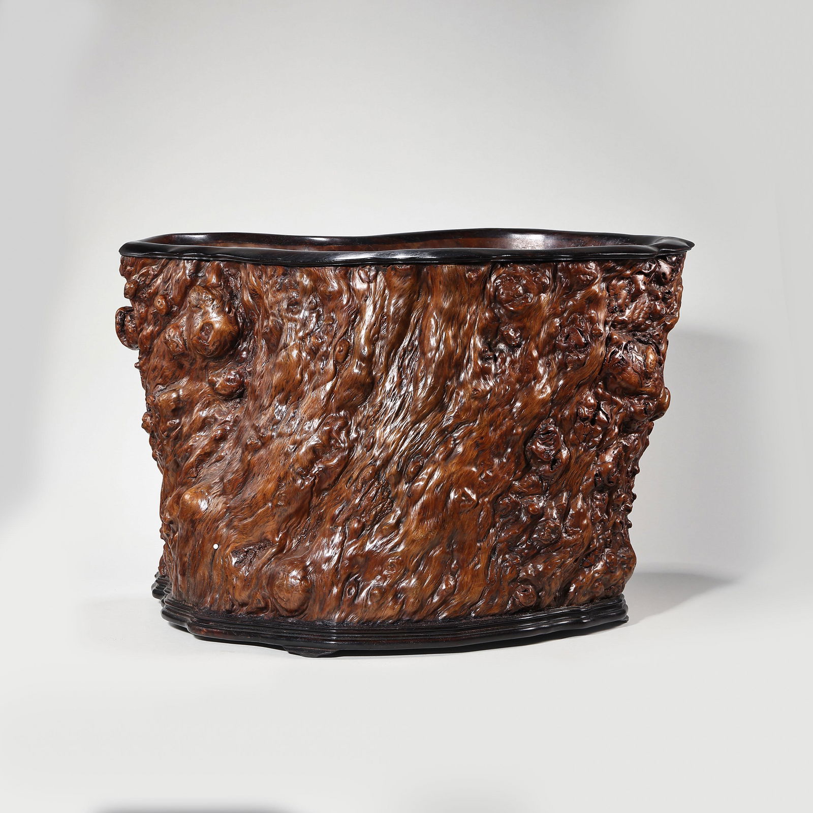 CHINESE QING DYNASTY MAHOGANY CARVING CYLINDER (1 of 15)