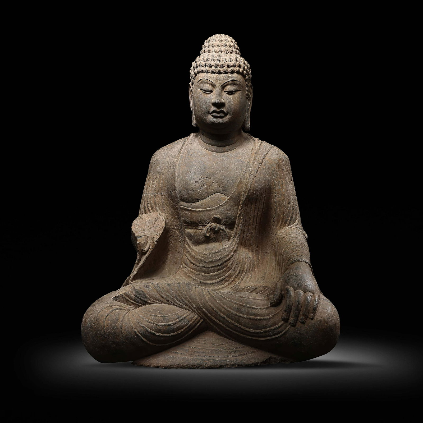 STONE BUDDHA SEATED STATUE FROM THE TANG DYNASTY IN CHINA (1 of 6)