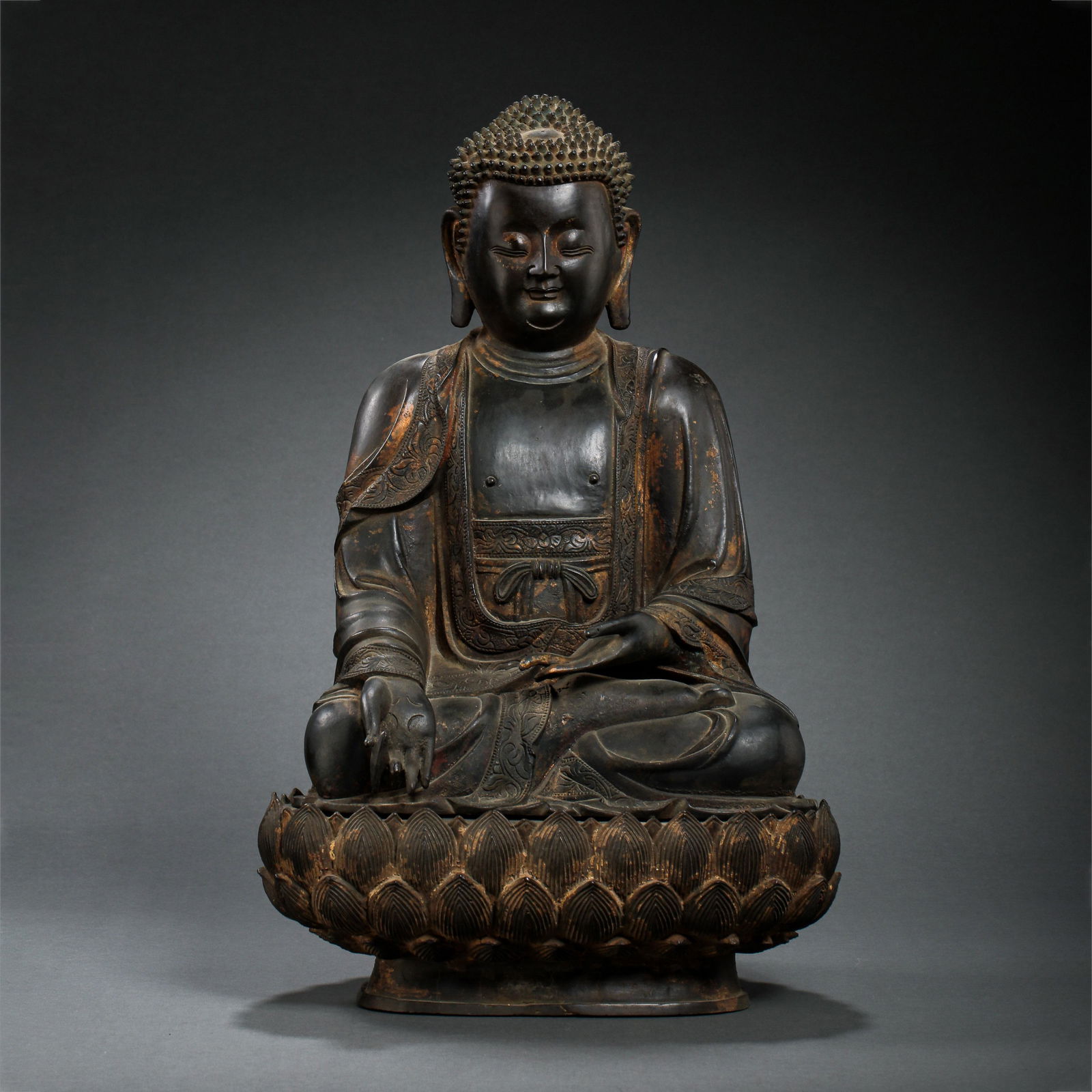 SEATED BRONZE-GILDED BUDDHA STATUE, MING DYNASTY, CHINA (1 of 13)
