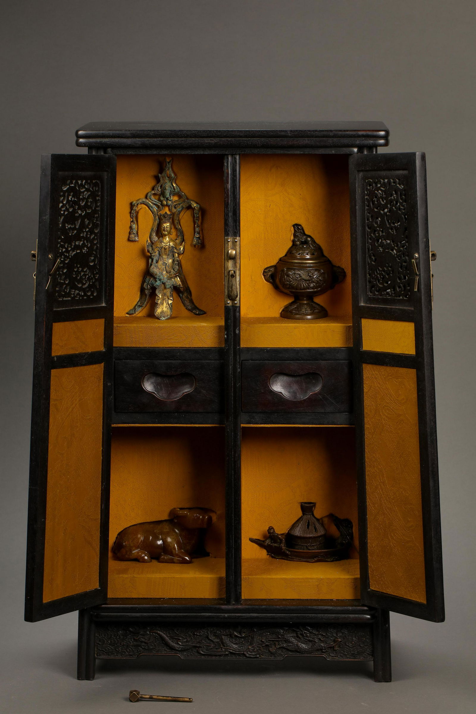 CHINESE QING DYNASTY ROSEWOOD MULTI-TREASURE CABINET (1 of 17)
