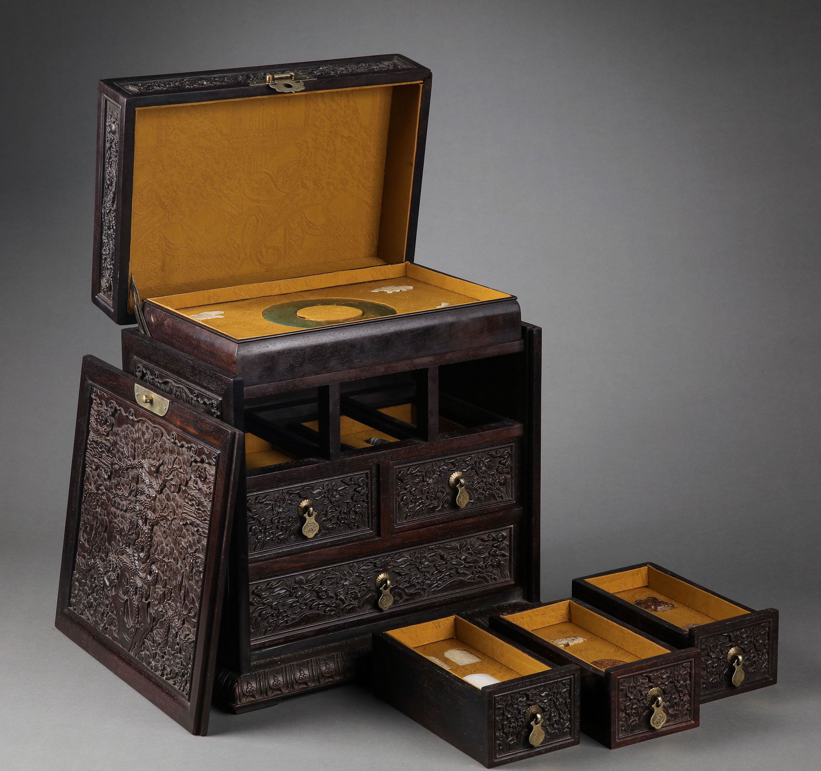 CHINESE QING DYNASTY ROSEWOOD MULTI-TREASURE CABINET (1 of 14)