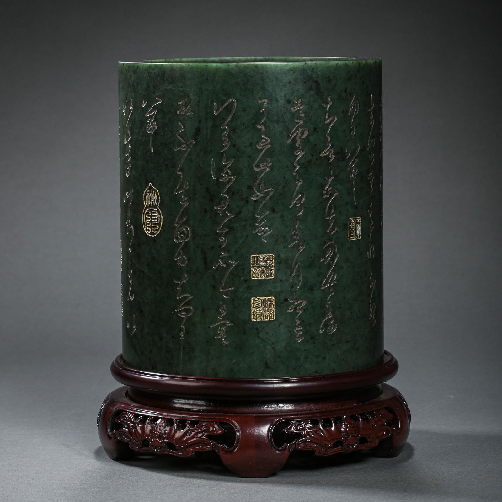 CHINESE QING DYNASTY JASPER PEN HOLDER (1 of 9)