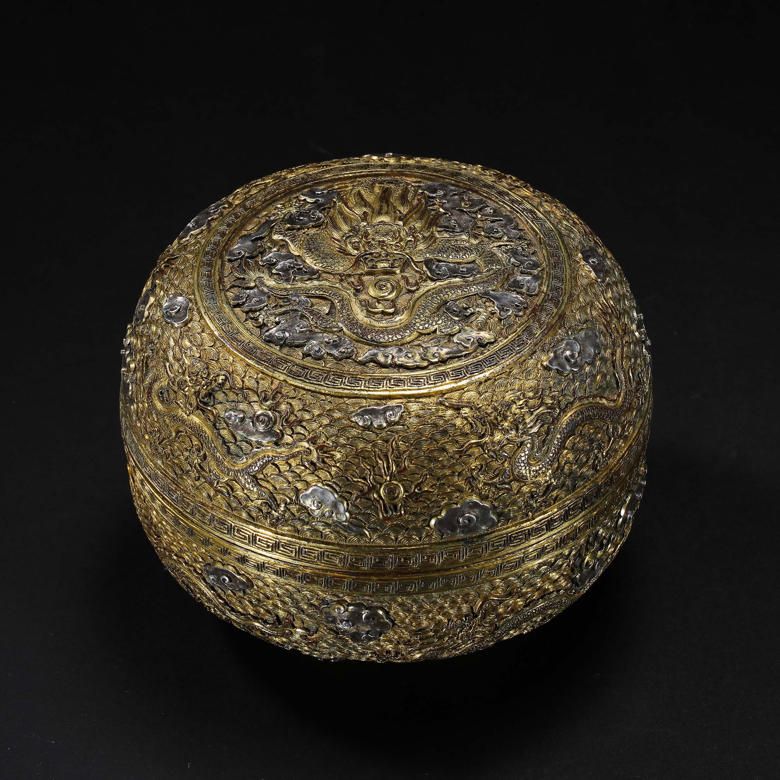 COPPER GILDED GOLD POWDER BOX, QING DYNASTY ZAOBANCHU, CHINA (1 of 11)