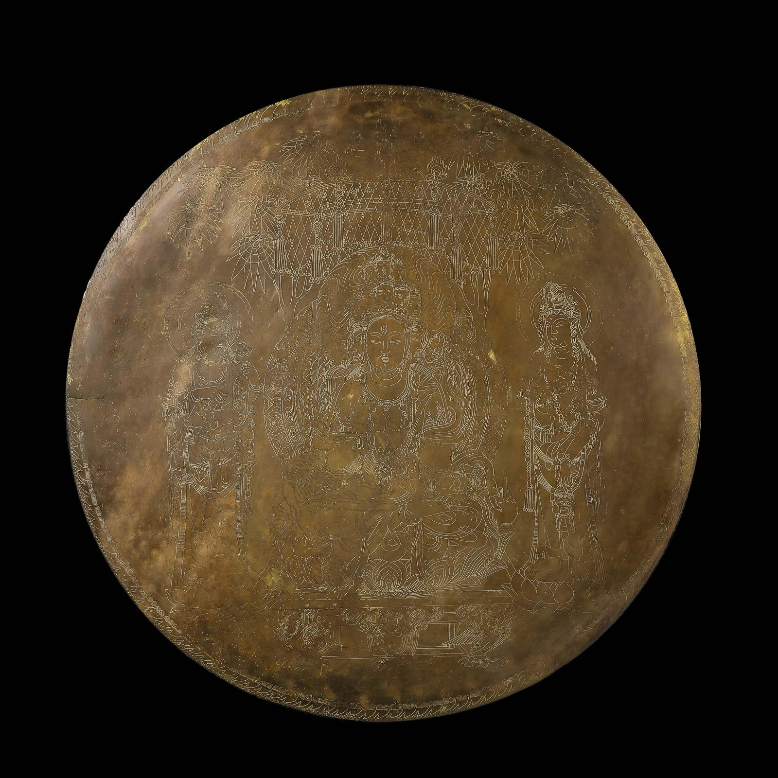 CHINESE LIAO DYNASTY BRONZE ENGRAVED BUDDHA PLATE (1 of 12)
