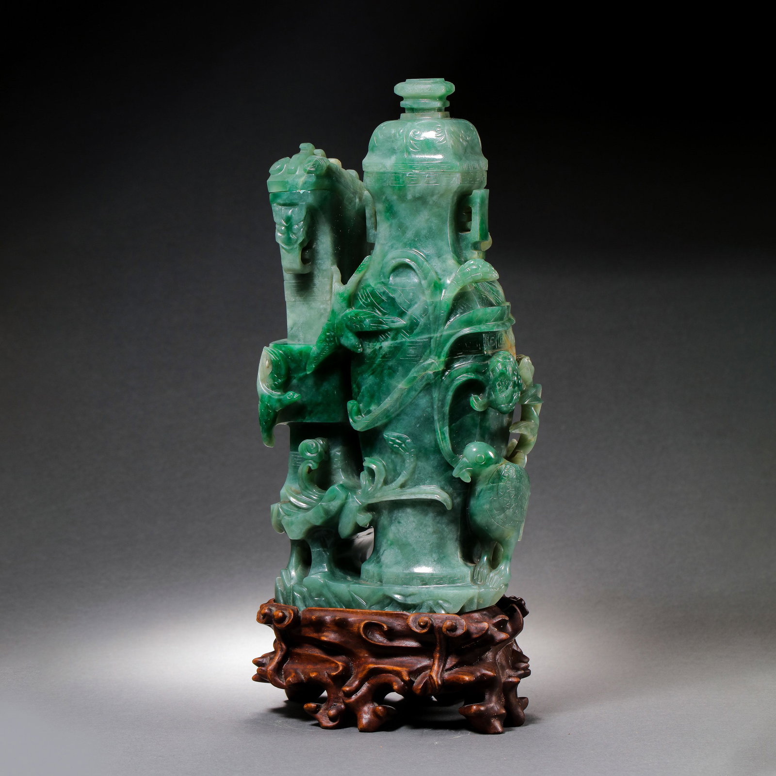 CHINESE QING DYNASTY JADE ORNAMENT: CHINESE QING DYNASTY JADE ORNAMENT ; H. 27.5 cm. W. 11 cm. Weight 1968 gram.