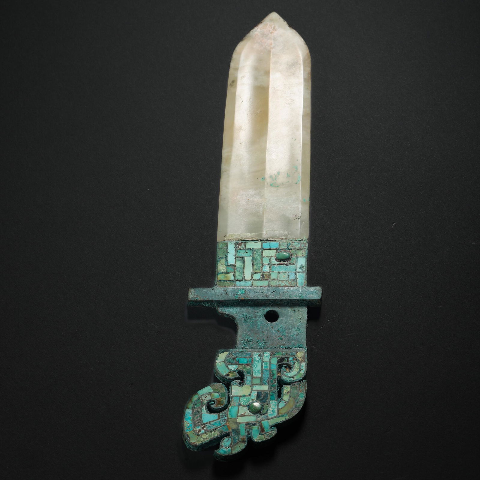 CHINESE WARRING STATES PERIOD BRONZE SWORD INLAID WITH TURQUOISES AND HOTAN JADE (1 of 11)