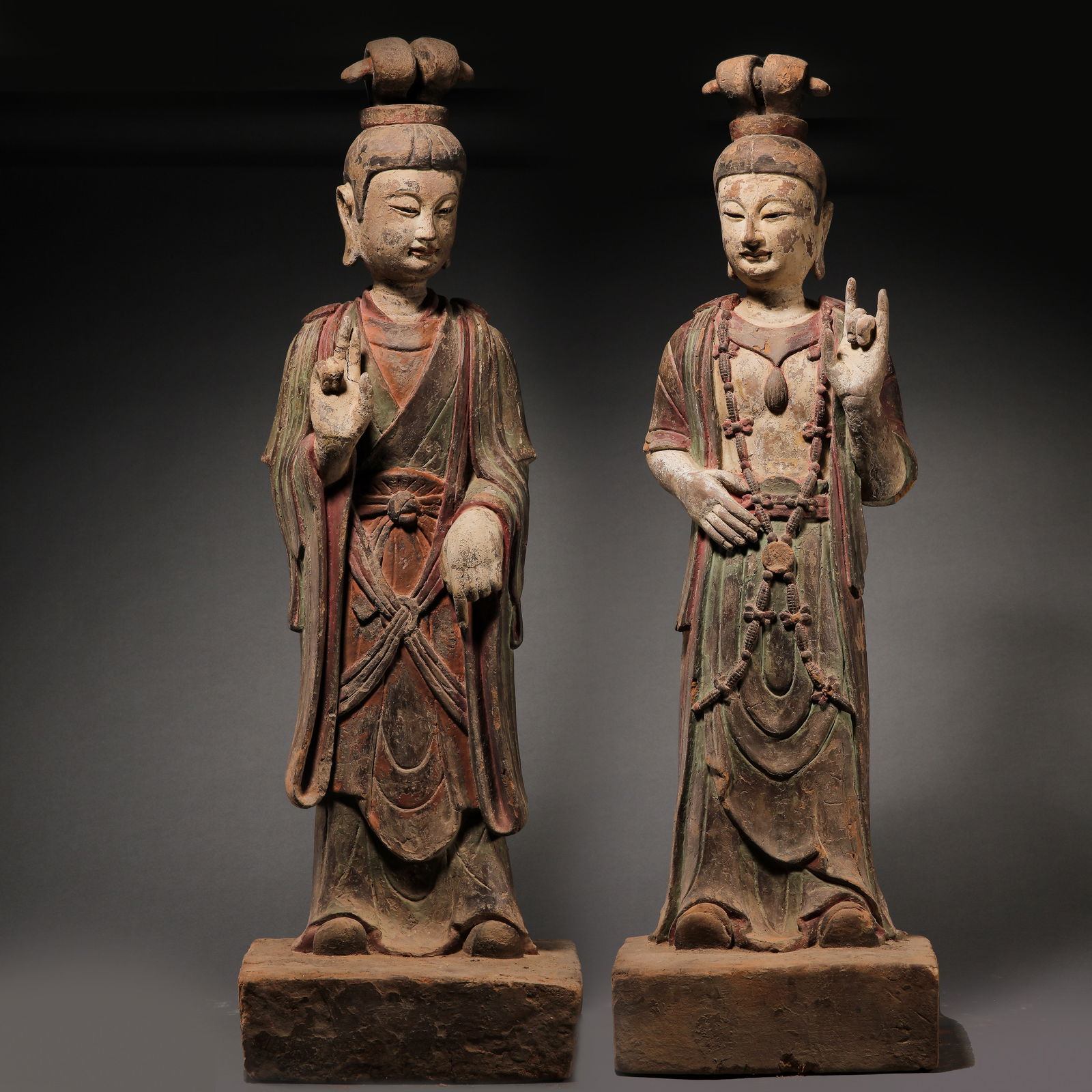 Bluestone Painted Buddha Standing Statue, Song Dynasty, China Auction