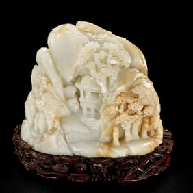 CHINESE QING DYNASTY HETIAN JADE FINE CARVED MOUNTAIN DECORATION