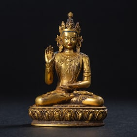 CHINESE MING DYNASTY BRONZE GOLD BUDDHA SITTING STATUE