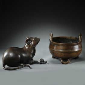 A SET, QING DYNASTY CHINESE COPPER RATS AND COPPER FURNACES